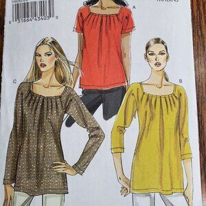 00s Vogue Pattern V8650 Pullover Top Loose Fit Pleated Front Raglan Sleeve 6-12